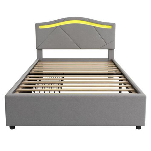 Lit Enfant 90x200cm Avec 2 Tiroirs Et LED Lin Gris