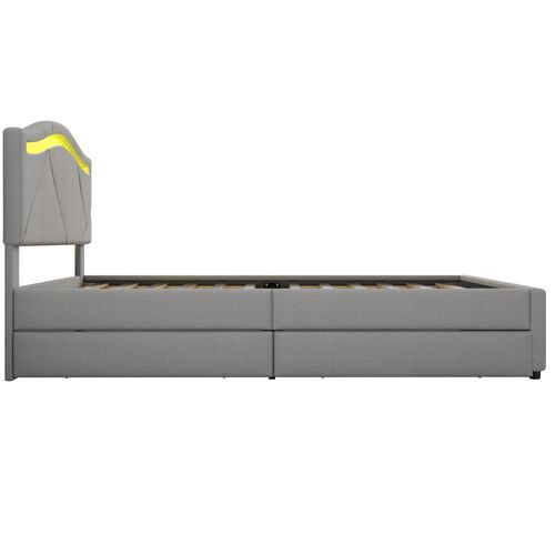 Lit Enfant 90x200cm Avec 2 Tiroirs Et LED Lin Gris