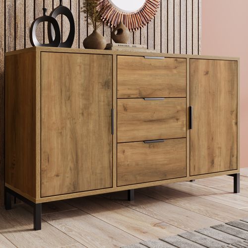 Buffet Avec 2 Portes Et 3 Tiroirs Marron