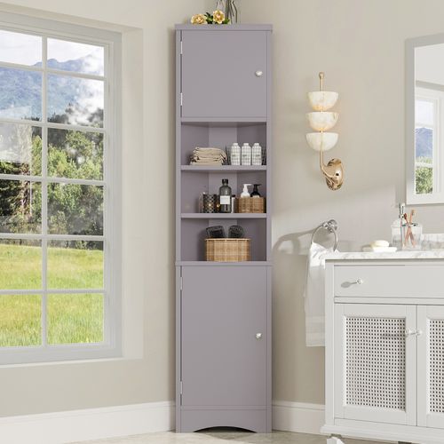 Meuble De Rangement Salle De Bain Avec 2 Portes Et 3 Étagères Gris