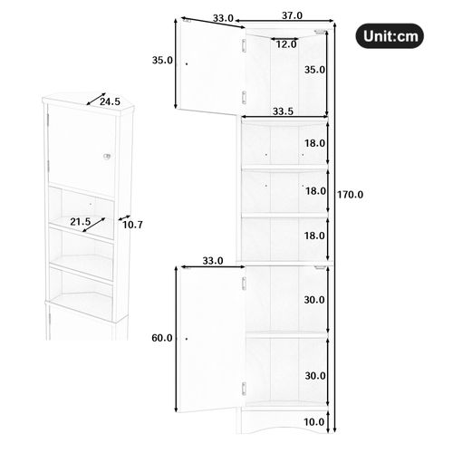 Meuble De Rangement Salle De Bain Avec 2 Portes Et 3 Étagères Blanc