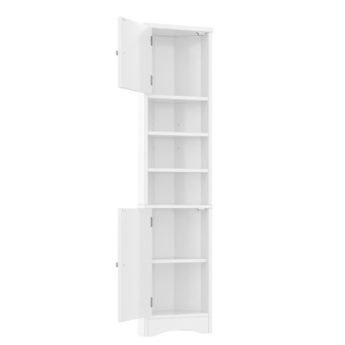 Meuble De Rangement Salle De Bain Avec 2 Portes Et 3 Étagères Blanc