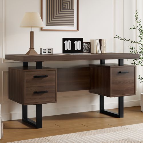Bureau Droit Avec 4 Tiroirs Marron