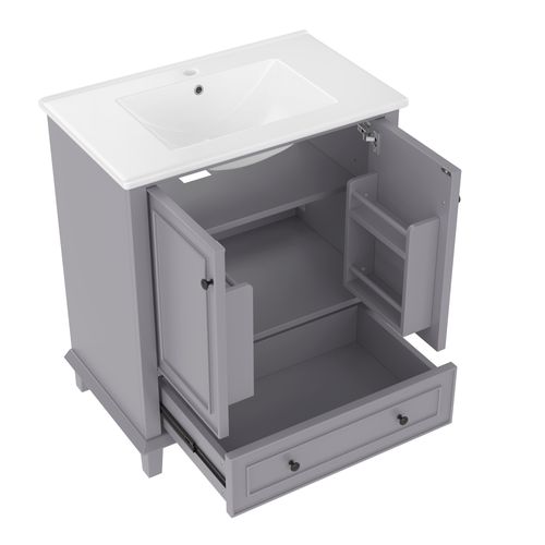 Meuble De Salle De Bain Vasque 2 Portes Et 1 Tiroir Gris