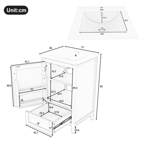 Meuble De Salle De Bain Vasque 1 Porte Et 1 Tiroir Blanc