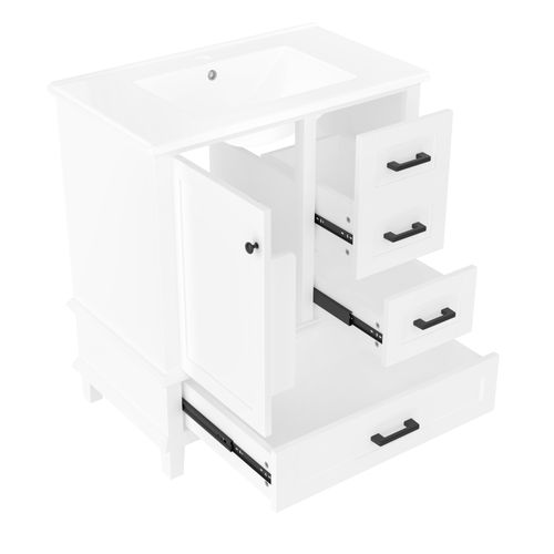 Meuble De Salle De Bain Vasque 1 Porte Et 3 Tiroirs Blanc