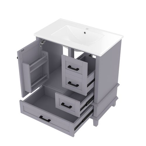 Meuble De Salle De Bain Vasque 1 Porte Et 3 Tiroirs Gris