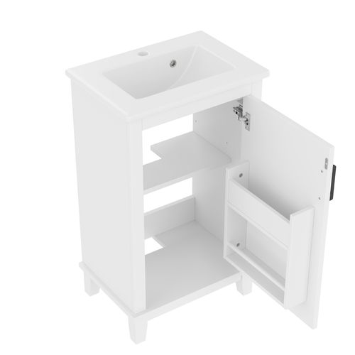 Meuble De Salle De Bain Vasque Avec 1 Porte, 2 Étagères Blanc