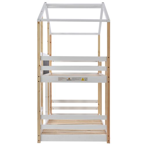 Lit Superposé Blanc Et Imitation Chêne 2 X 90 X 200 Cm Avec Tableau Noir Et Toboggan