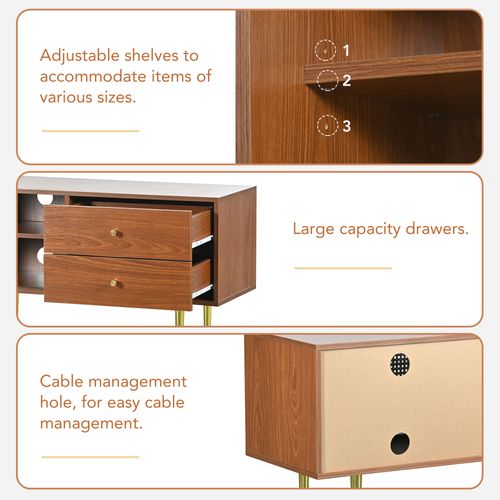 Meuble TV L.160 Cm Marron Avec 2 Tiroirs Et 2 Portes