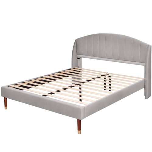 Lit 160 X 200cm Velours En Gris