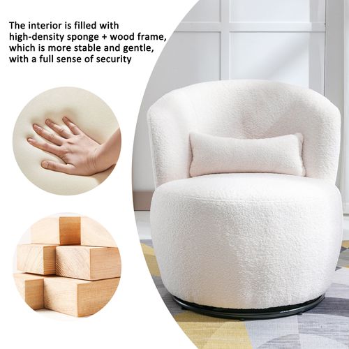 Fauteuil Pivotant Peluche Teddy Chaise Longue Avec Oreiller Amovible Balnc