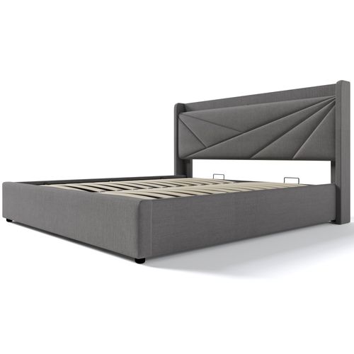 Lit Coffre 140 X 200cm Tête De Lit Avec Chargement USB Type C - Lin Gris