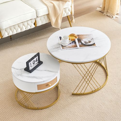 Lot De 2 Table Basse Gigognes Ronde Blanc