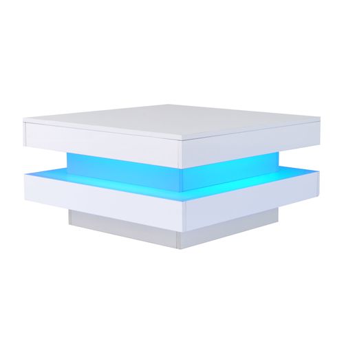 Table Basse Carrée Blanc Avec LED, 70x70x36 Cm