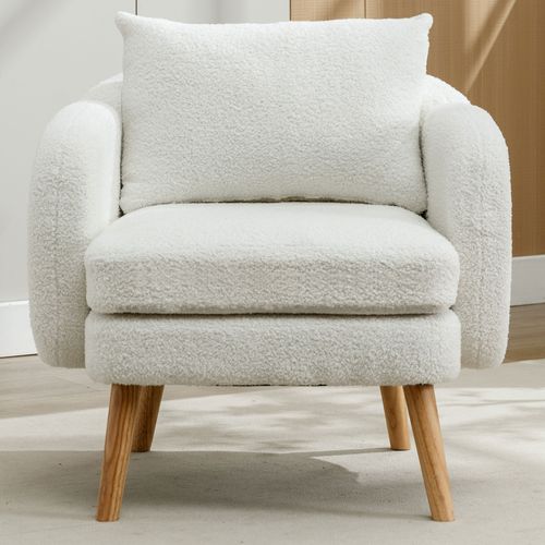 Fauteuil Teddy Avec Coussins Et Pieds En Bois Massif Blanc