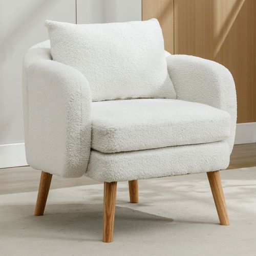 Fauteuil Teddy Avec Coussins Et Pieds En Bois Massif Blanc