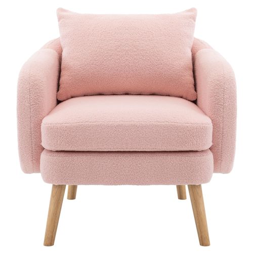 Fauteuil Teddy Avec Coussins Et Pieds En Bois Massif Rose