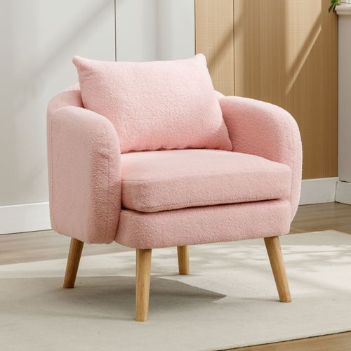 Fauteuil Teddy Avec Coussins Et Pieds En Bois Massif Rose