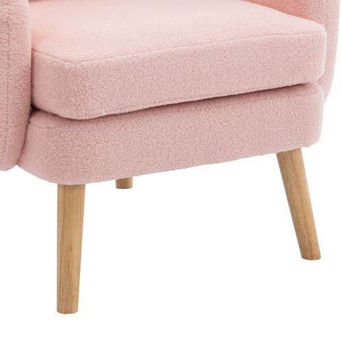 Fauteuil Teddy Avec Coussins Et Pieds En Bois Massif Rose