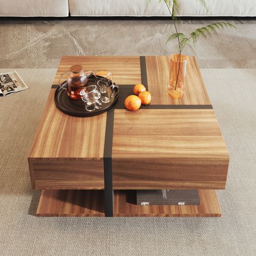 Table Basse Avec 4 Tiroirs 78 X 78 X 36cm En Natural