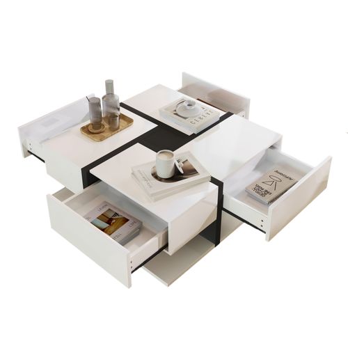 Table Basse Avec 4 Tiroirs 78 X 78 X 36cm En Blanc