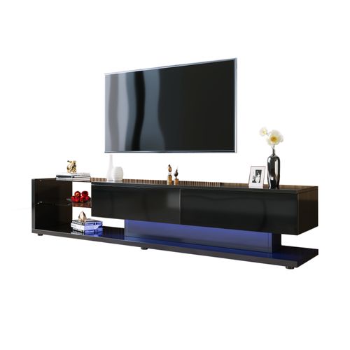 Meuble TV LED Avec 2 Tiroirs Et 2 Niches Noir