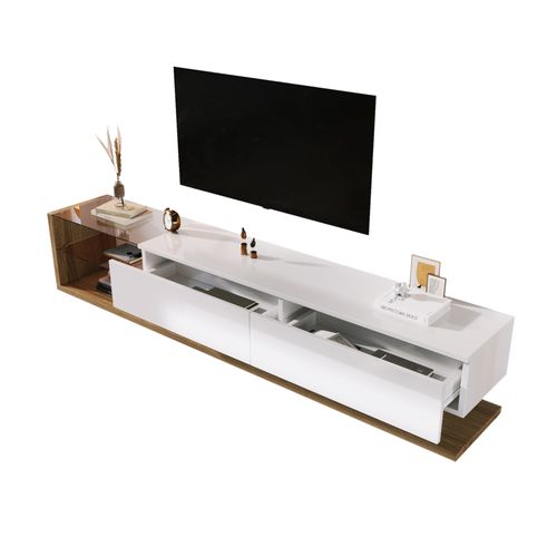 Meuble TV LED Avec 2 Tiroirs Et 2 Niches Blanc