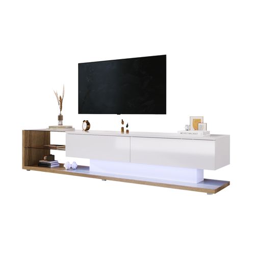 Meuble TV LED Avec 2 Tiroirs Et 2 Niches Blanc