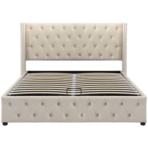 Lit Adult Lit Coffre 140 X 200cm Avec Tête De Lit Et Sommier En Beige
