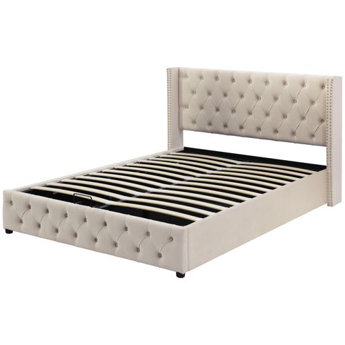 Lit Adult Lit Coffre 140 X 200cm Avec Tête De Lit Et Sommier En Beige