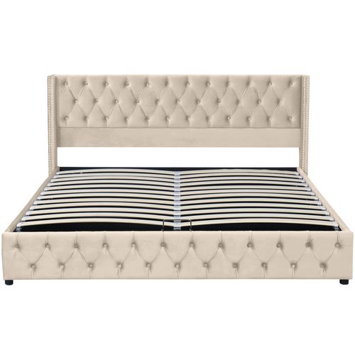 Lit Adult Lit Coffre 180 X 200cm Avec Tête De Lit Et Sommier En Beige