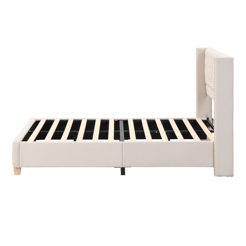 Lit Adult 140 X 190cm Avec Tête De Lit Et Sommier En Beige