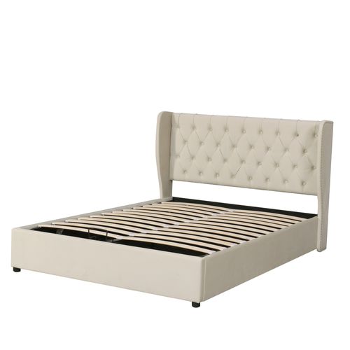 Lit Adult Lit Coffre 180 X 200cm Avec Tête De Lit Et Sommier En Beige