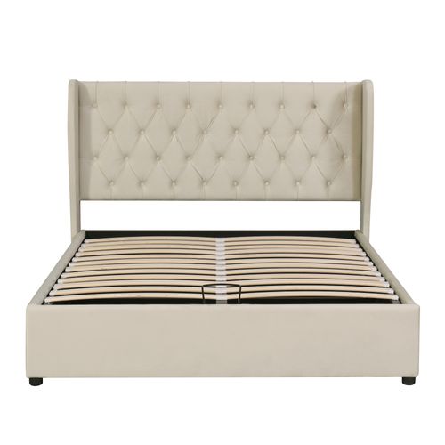 Lit Adult Lit Coffre 180 X 200cm Avec Tête De Lit Et Sommier En Beige