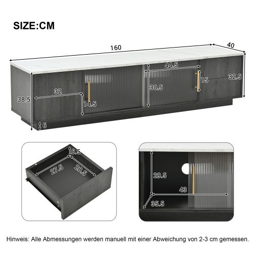 Meuble TV L.160 Cm 2 Portes Et 4 Tiroirs Gris