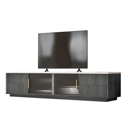 Meuble TV L.160 Cm 2 Portes Et 4 Tiroirs Gris