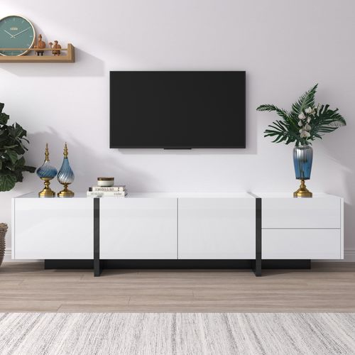 Meuble TV L.190 Cm Avec 2 Tiroirs Et 3 Portes En Blanc