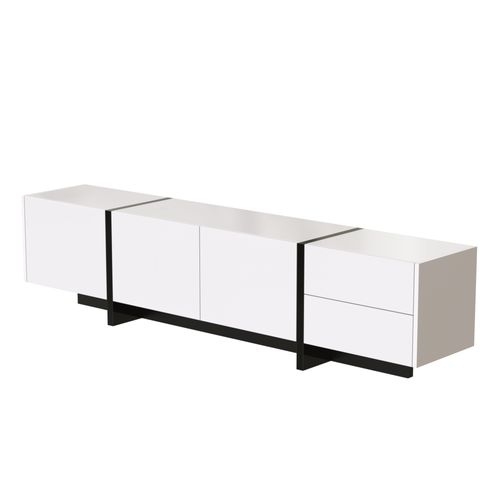 Meuble TV L.190 Cm Avec 2 Tiroirs Et 3 Portes En Blanc