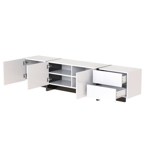 Meuble TV L.190 Cm Avec 2 Tiroirs Et 3 Portes En Blanc