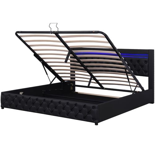 Lit Coffre 180x200 Cm En Noir Pu Luxe Avec 2 Tiroirs Et Éclairage LED
