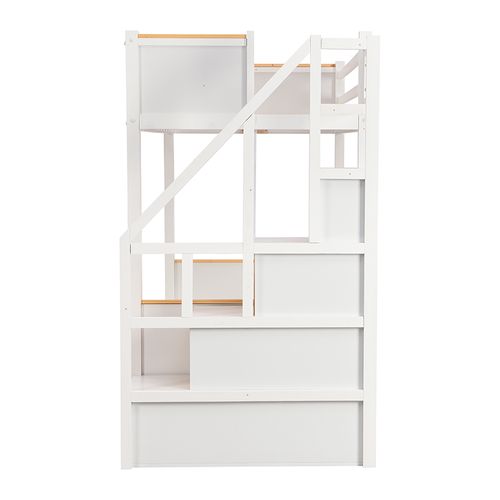 Lit Superposé 2 X 90 X 200cm Avec 2 Tiroirs, 4 Caissons De Rangement Et Étagères