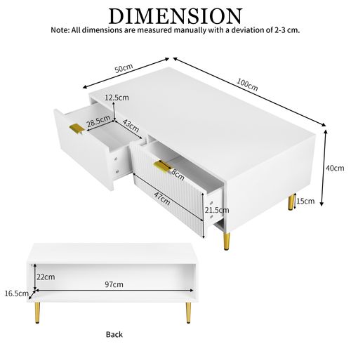 Table Basse Avec 2 Tiroirs Blanc