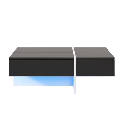 Table Basse Brillante Avec LED Et 3 Tiroirs, Placage Marbre, Noir