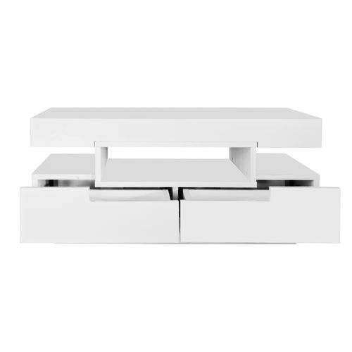 Table Basse Brillante Avec Bande Lumineuse LED Et 4 Tiroirs Blanc