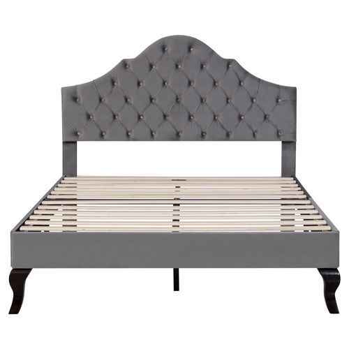 Lit Enfant 90 X 200cm Avec Sommier à Lattes Et Tête De Lit Réglable En Hauteur Velours Gris