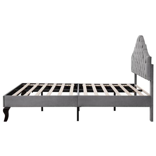 Lit Enfant 90 X 200cm Avec Sommier à Lattes Et Tête De Lit Réglable En Hauteur Velours Gris