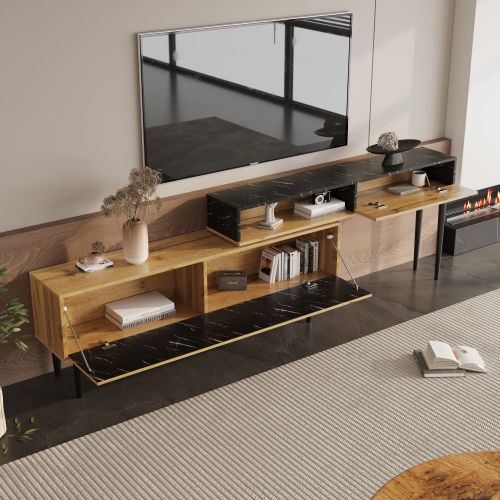 Meuble TV Avec Design En Marbre Et Grain De Bois-décoration Intérieure-bois Foncé