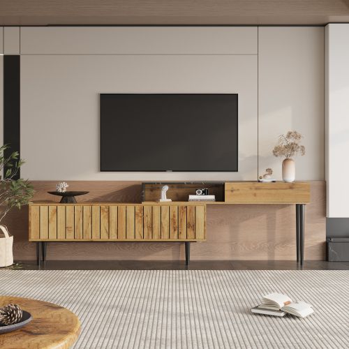 Meuble TV Avec Design En Marbre Et Grain De Bois-décoration Intérieure-bois Foncé