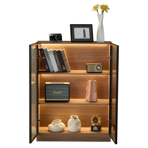 Vitrine 80*32*106cm- vitrine de collection à 3 niveaux-en verre-pour le salon, le bureau-Naturel